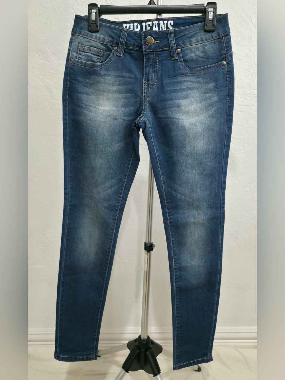 VIP Dark Wash Skinny Jeans with Faded Highlights